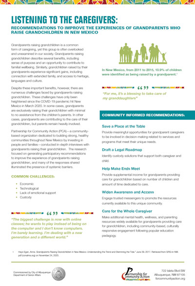 Thumbnail of the "Recommendations to improve the experiences of grandparents who raise grandchildren in New Mexico" report