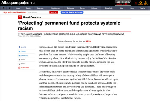 Thumbnail of ‘Protecting’ permanent fund protects systemic racism — Albuquerque Journal